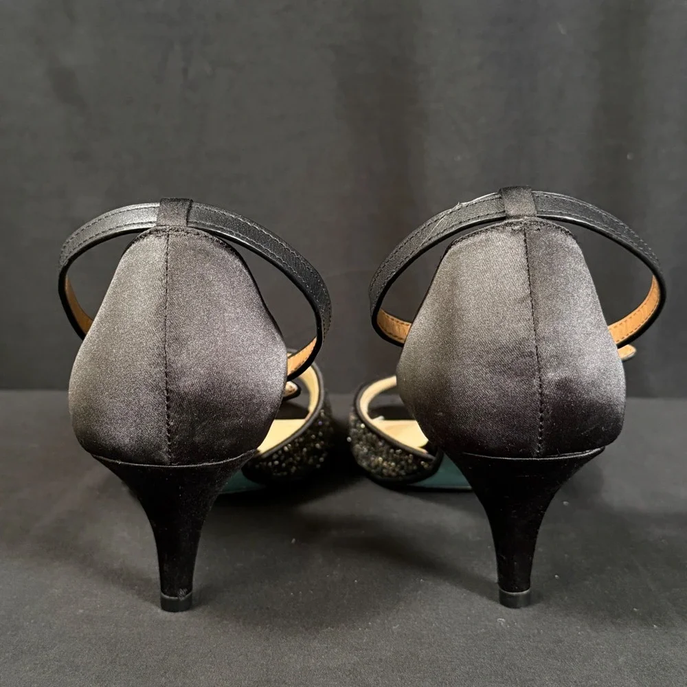 Betsey Johnson SB-RITA Black Glitter Peep Toe Kitten Heels Pumps Womens 8.5M